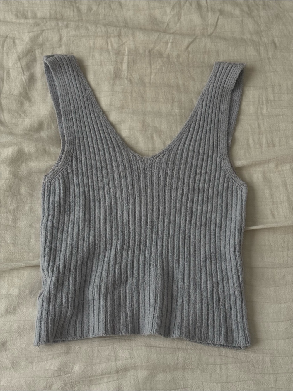 Brandy Melville Ribbed Light Blue V-Neck Knit Tank Top